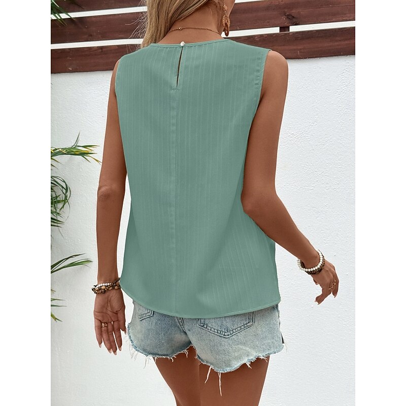 Women's Camisole Tank Top Solid Color Stylish Casual Sleeveless Crew Neck Regular Tops Daily Sky Blue Green Khaki Beige Summer4