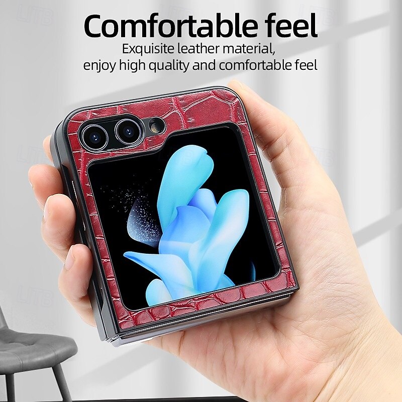 Phone Case For Samsung Galaxy Z Flip 5 Z Flip 4 Z Flip 3 Back Cover Shockproof Retro PU Leather4
