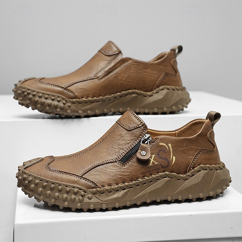 Men's Brown Faux Leather Slip-On Sneakers with Zipper Detail, Comfortable Rubber Sole, and Stylish Casual Design – Perfect for Daily Wear and Outdoor Activities4