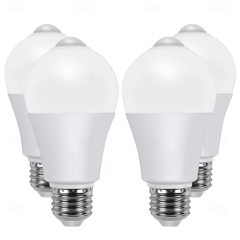 E27 PIR Motion Sensor Bulbs – Motion Activated Dusk to Dawn Security Lights for Stairs, Front Door, Porch, Garage and Basement 4pcs