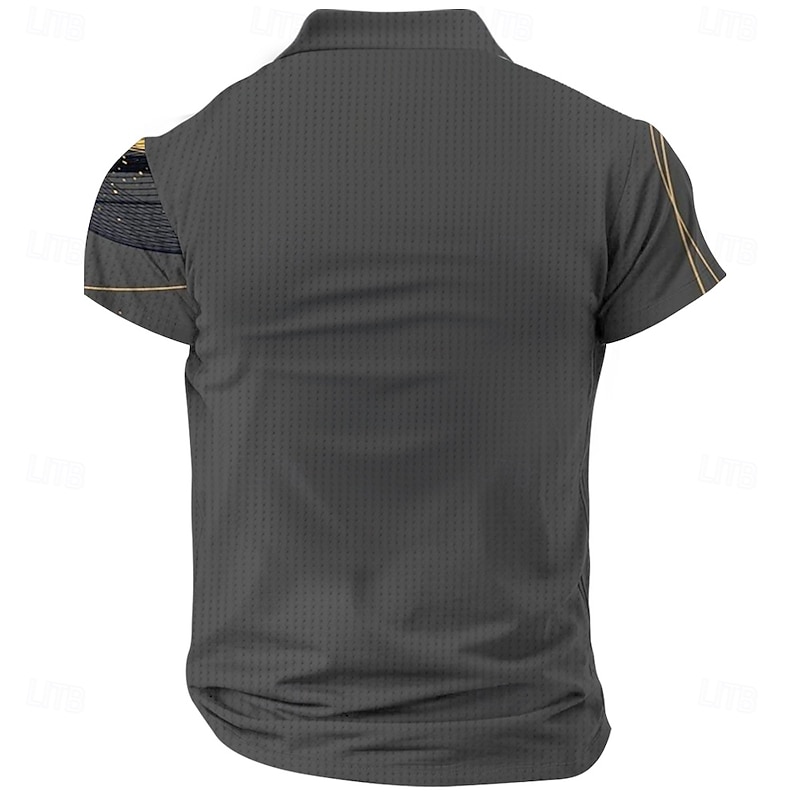 Men's Geometic Line Waffle Polo Shirts Short Sleeve Polo Shirts Collared Shirts Business Casual Outdoor Street Dailywear Athleisure Buttons 3D Print Summer Blue Purple Orange2