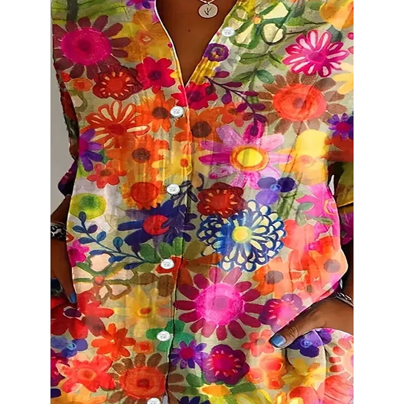 Women's Shirt Button Down Tunic Shirt Collar Long Sleeve Floral Casual Regular Tops Work Daily s Print Red Spring Fall Winter3
