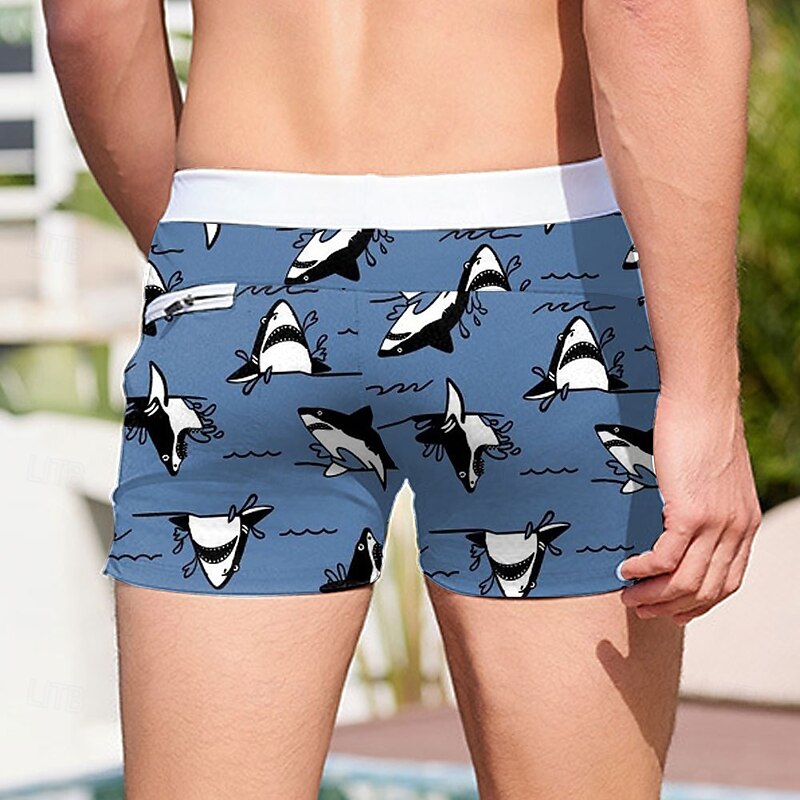 Men's Shark Sea Creatures Swim Trunks Swim Shorts Board Shorts Mid Waist 3D Print Hawaiian Surfing Holiday Beach Drawstring with Mesh lining Elastic Waist Designer Clothing Apparel2