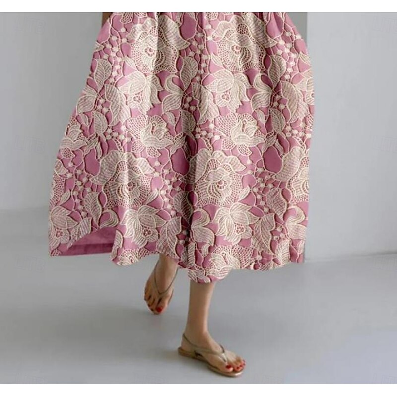 Women's Maxi Dress Casual Dress Casual Vacation Loose Fit Floral Graphic Linen Like 3/4 Length Sleeve Crew Neck Pink Spring Fall Winter3