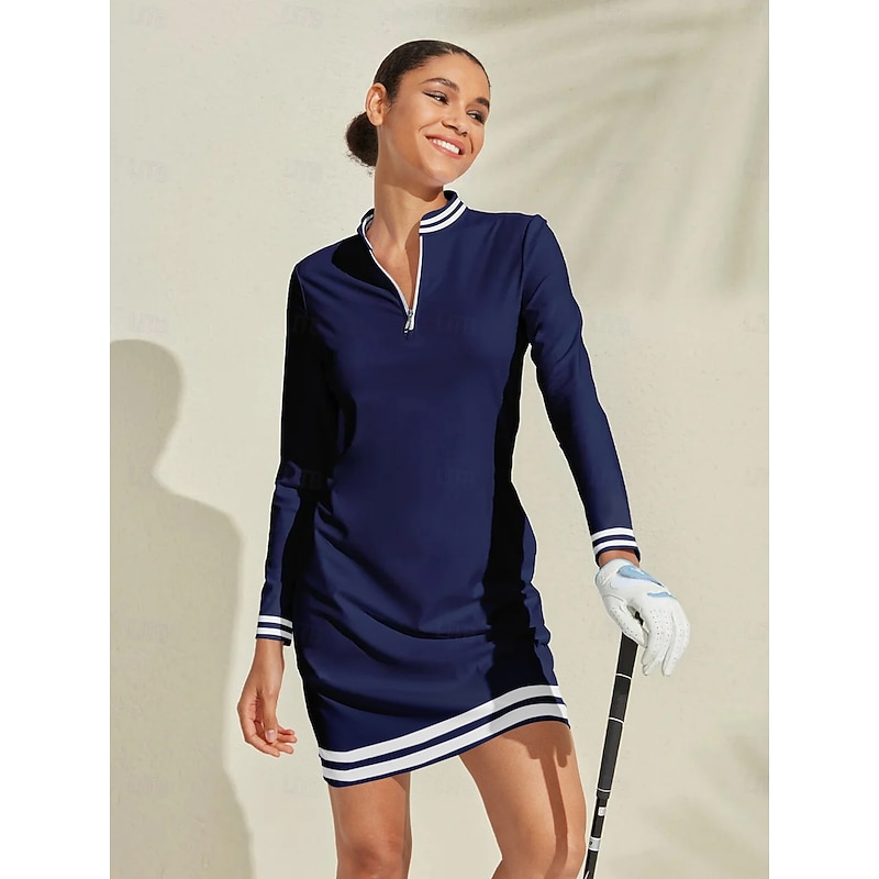 Women's Golf Dress Navy Blue Long Sleeve Ladies Golf Attire Clothes Outfits Wear Apparel