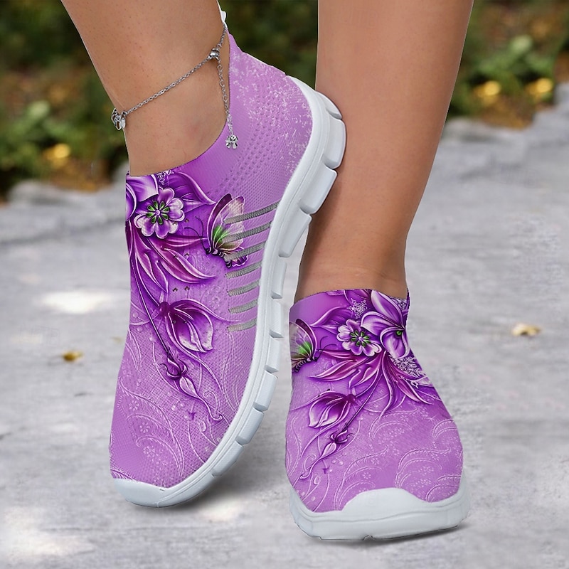 Floral Print Flyknit Sneakers with Breathable Upper, Lightweight Sole and Comfortable Fit for Casual Walks and Outdoor Activities2