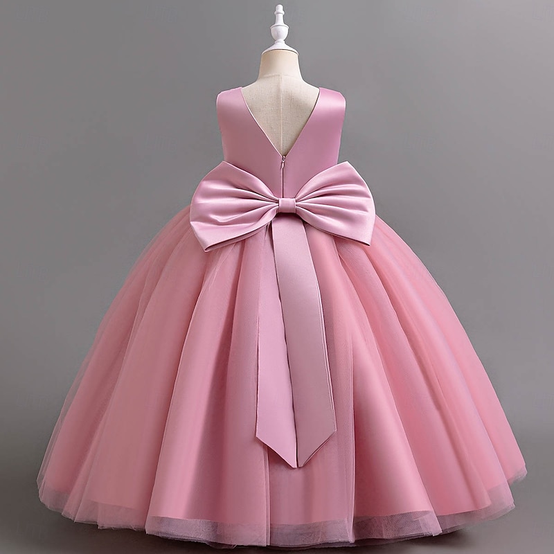 Kids Girls' Party Dress Solid Color Sleeveless Special Occasion Christmas Party Tie Knot Daily Sweet Polyester Maxi Party Dress Summer Spring Fall 3-10 Years Champagne Pink Purple