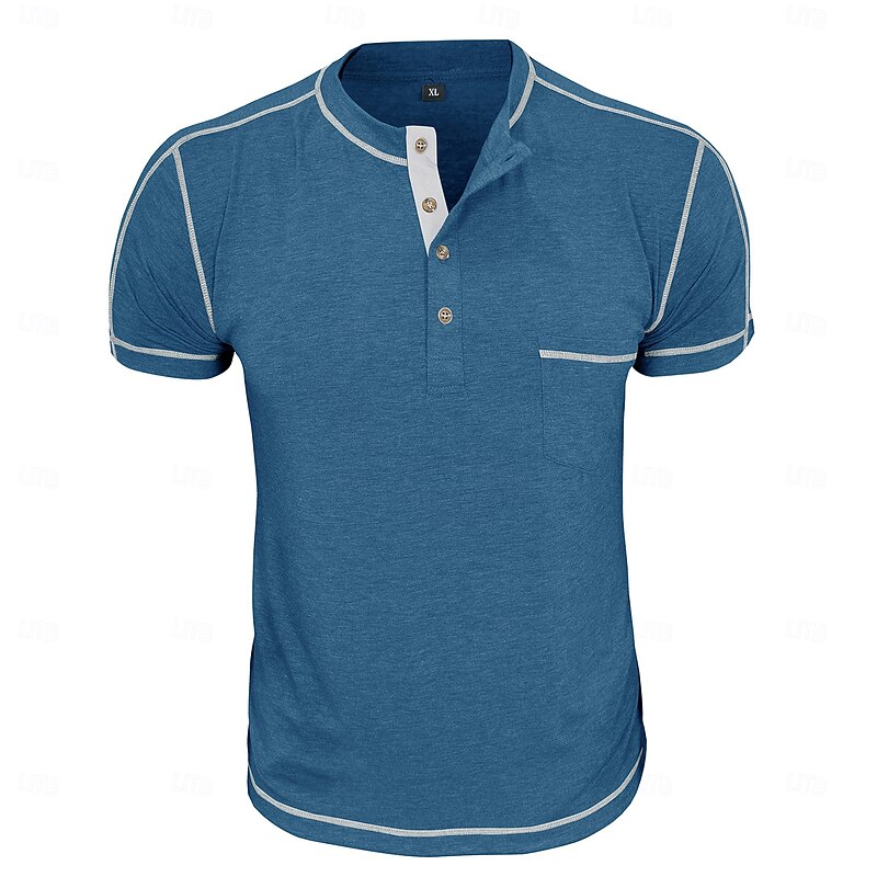 Men's Button T Shirt Henley Shirt Short Sleeve Shirt Tee Top Short Sleeve Henley Summer Solid / Plain Color Fashion Designer Fashion Vacation Street Going out Black Blue Dark Red Top Tee for Men2