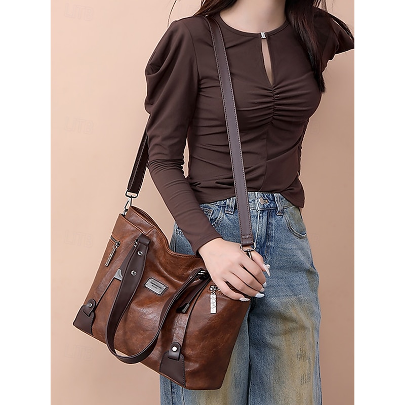 Premium Brown Faux Leather Handbag for Women – Versatile Messenger Bag with Adjustable Strap for Work and Casual Use4