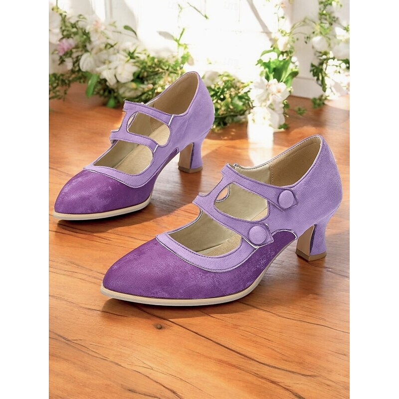 Women's Vintage Double Strap Mary Jane Heels – Retro Mid Heel Pumps with Button Closure for Formal & Casual Wear4