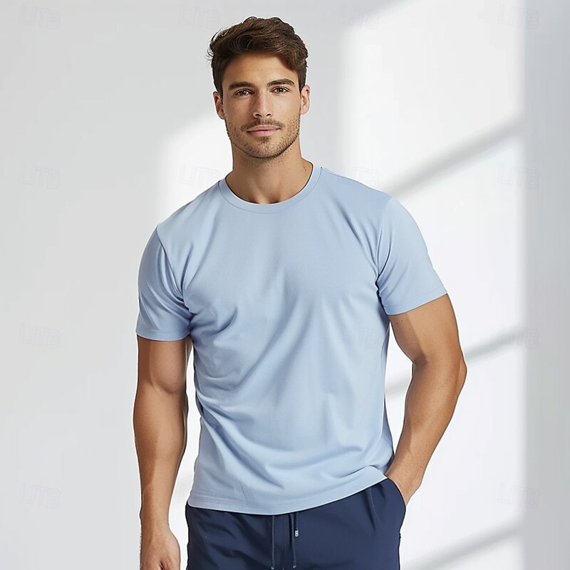 Men's Sorona Cotton T Shirt Solid Color Crew Neck School Training Short Sleeve Crewneck Clothing Apparel Sports Neutral Daily Sports & Outdoors