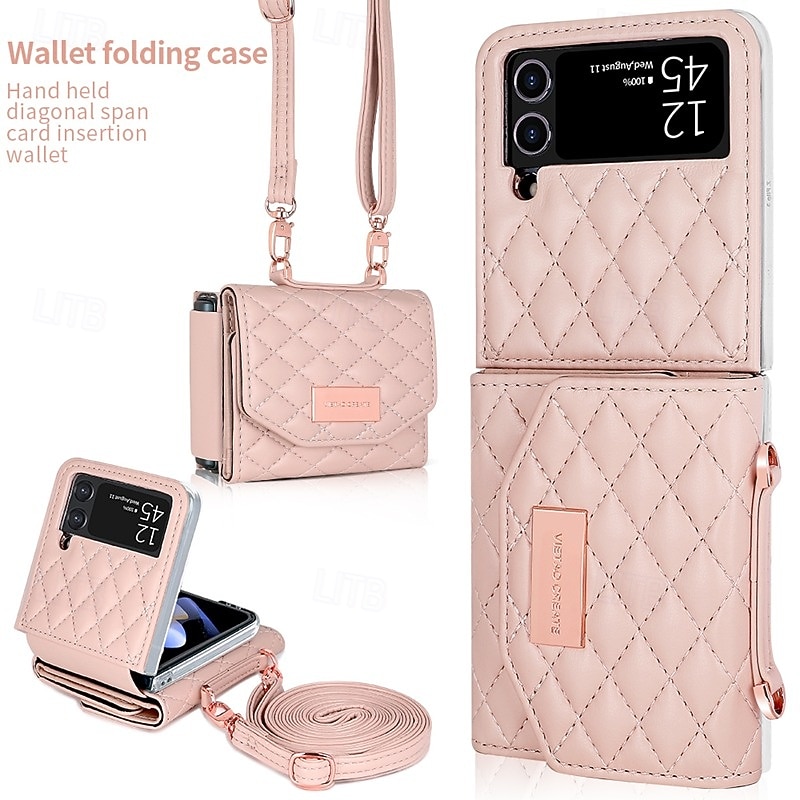 Phone Case For Samsung Galaxy Z Flip 6 Z Flip 5 Z Flip 4 Z Flip 3 Back Cover with Lanyard Card Slot Shockproof Retro PU Leather2