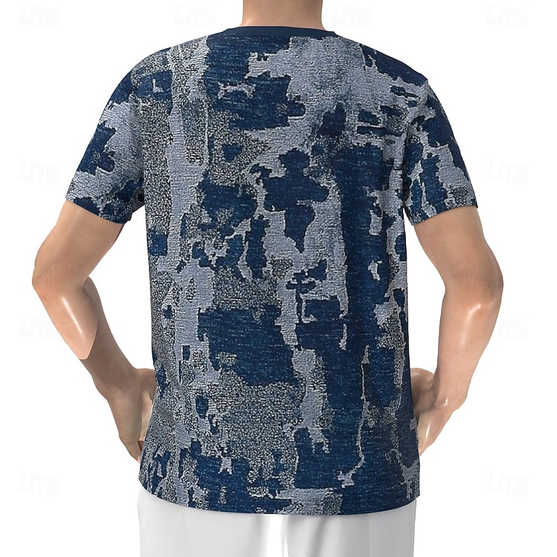 Men's Denim Faux Patchwork Pattern T Shirt Henley Shirt Short Sleeve Designer Retro Vintage Street Casual Daily Summer Spring Navy Blue Henley Henley T-Shirt2