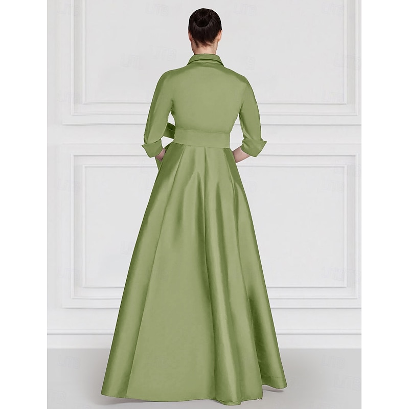 Floral Embroidered Mother of the Bride A-Line Satin Evening Gown Elegant Dress Formal Wedding Floor Length Half Sleeve Shirt Collar2