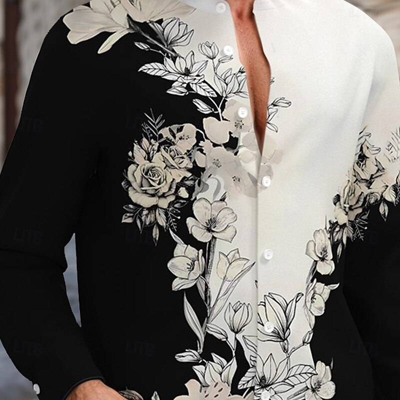 Men's Floral Print Flowers Shirt Summer Hawaiian Shirt Aloha Shirt Short Sleeve Fashion Casual Vacation Casual Holiday Spring & Summer Stand Collar Print Button-Down White2