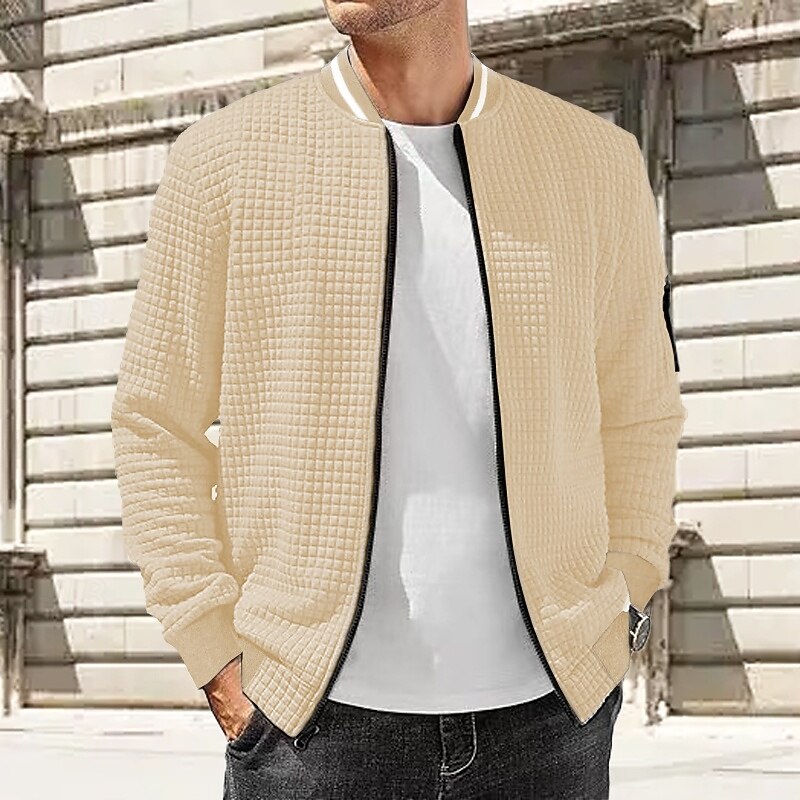 Men's Lightweight Jacket Waffle Jacket Summer Jacket Transition Jacket Vacation Daily Wearproof Pocket Spring Fall Plain Fashion Classic Stand Collar Regular Black White Navy Blue Khaki Dark Gray4