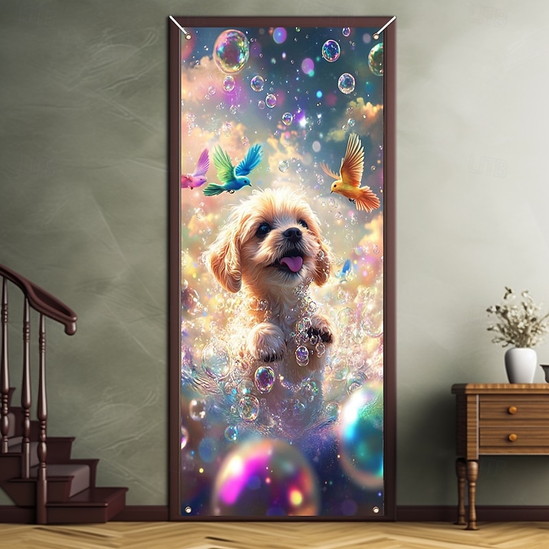 Bath Animal Door Decorations Door Covers Door Tapestry Door Curtain Decoration Backdrop Indoor/Outdoor Door Banner for Front Door Farmhouse Cat Dog3