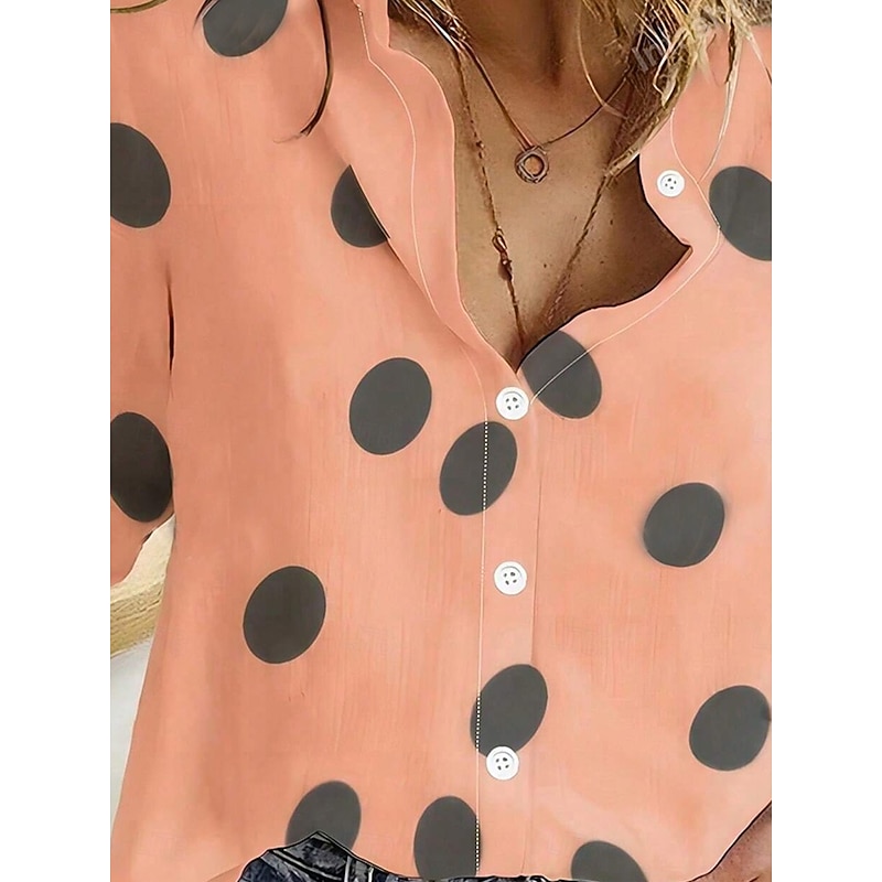 Women's Shirt Button Down Tunic Shirt Collar Long Sleeve Polka Dot Casual Regular Tops Daily s Print Orange Spring Fall3