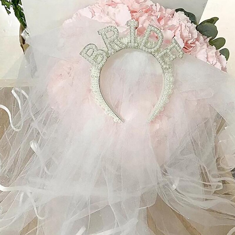 Faux Pearl Bride To Be Crown Headband for Bach, Bachelorette, Hen Party, Bridal Shower, Wedding, Engagement, Rehearsal Dinner Decoration Gift2