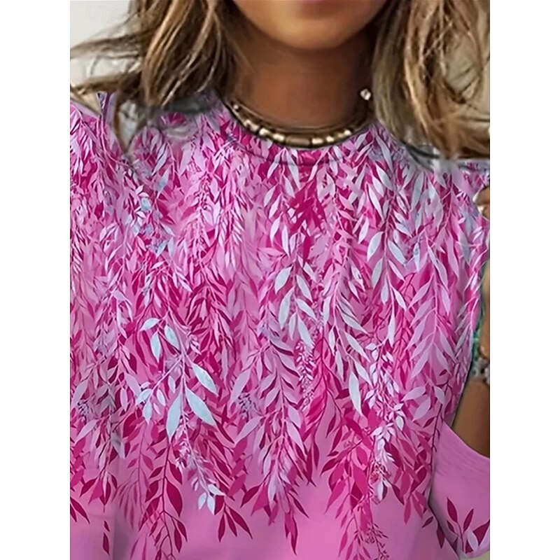 Women's T shirt Crew Neck Long Sleeve Tunic Floral Casual  Regular Tops Daily Print Pink Blue Spring Fall2