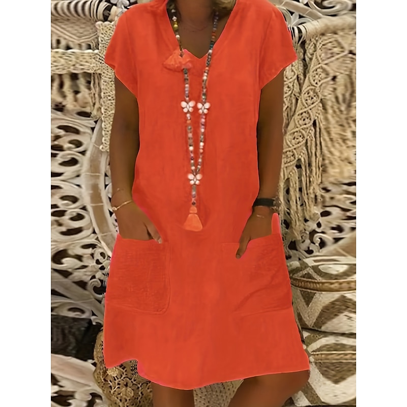 Women's Normal Mini Dress Cotton Linen Dresses Shift Dress Bohemia Vacation Tropical Butterfly Sleeve Street Casual Daily Form Fit Solid Color Short Sleeve V Neck Yellow Light Green Wine Royal Blue