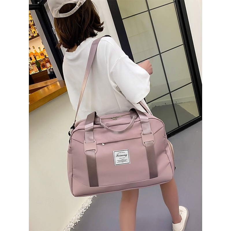 Women's Travel Duffel Bag with Shoe Compartment – Large-Capacity Waterproof Weekender Tote for Gym, Sports and Overnight TripsColor Wine Black Pink2