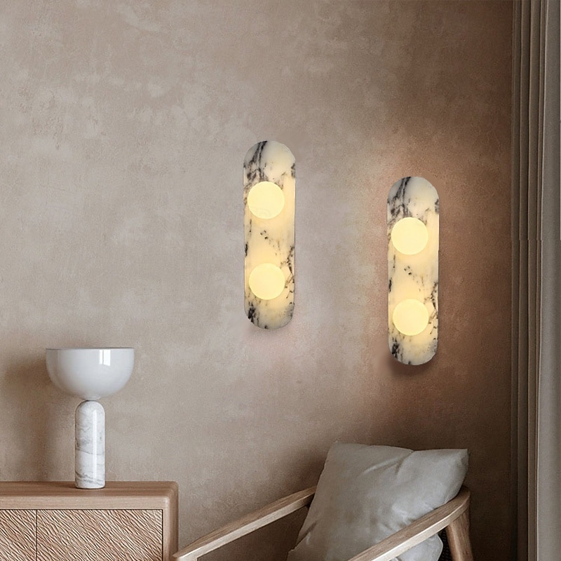 Modern Marble Effect Wall Sconce with Circular LED Light for Living Room Decoration 85-265V4