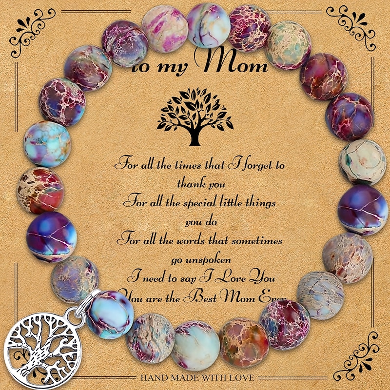 Tree of Life Bracelet Adjustable To My Mom Pink Quartz Purple Imperial Stone Pink Zebra Tree of Life Bracelet3