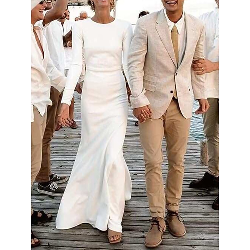 Wedding Dresses Ball Gown Scoop Neck Long Sleeve Chapel Train Satin Bridal Gowns With Pleats Ruched4