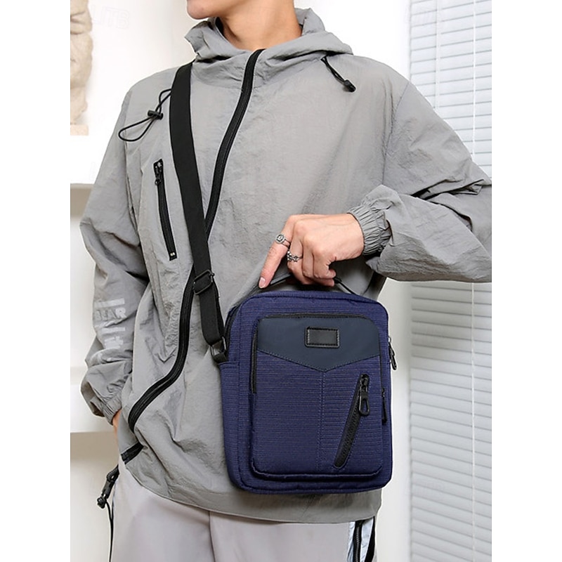 Men's Gray Water-Resistant Crossbody Messenger Bag with Zipper Pockets – Stylish, Durable Fabric Bag for Work, Travel and Everyday Use Color Black Dark Blue Grey