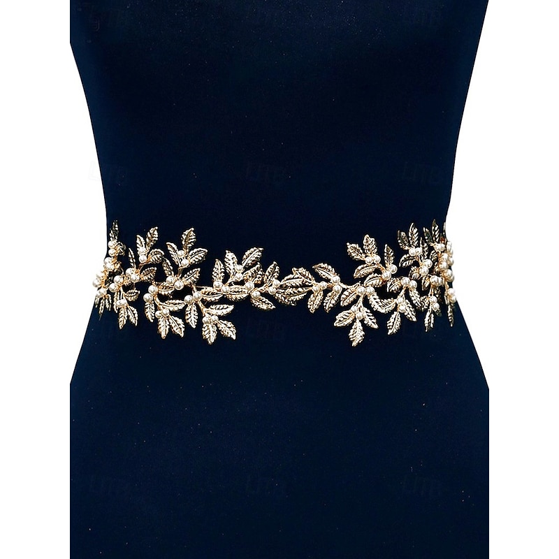 Elegant Gold Leaf Bridal Belt with Pearl Accents – Women's Wedding Accessory for Special Occasions, Parties and Ceremonies4