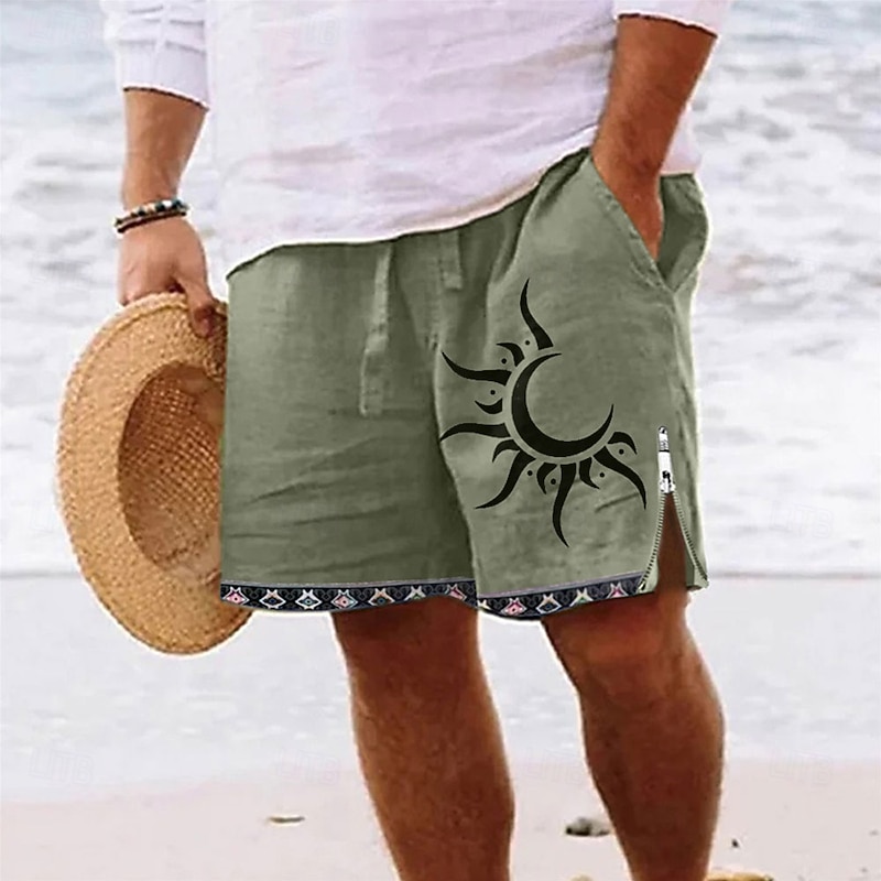 Men's Sun Graphic Prints Swim Trunks Swim Shorts Board Shorts Mid Waist Vintage Ethnic Style Retro Vintage Casual Daily Holiday Zipper Pocket Elastic Waist Designer Clothing Apparel