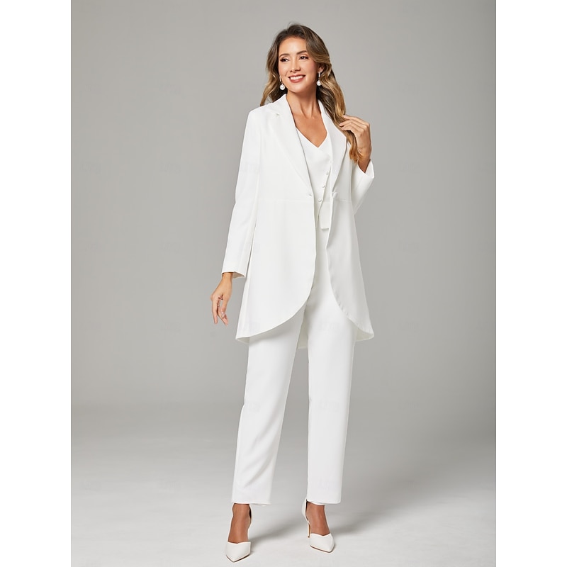 Women's 3 Pieces Suits Wedding Guest Wedding Party Stretch Crepe Elegant Open Back Long Sleeve Ankle Length Peak Lapel Single Breasted3