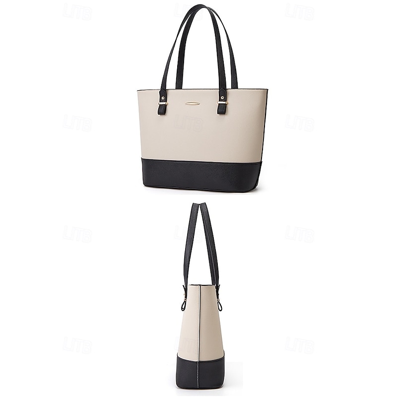 Elegant women's stylish two-tone patchwork handbag set with tassel decoration - handbag, crossbody bag and small bag - perfect for daily leisure, commuting to work4