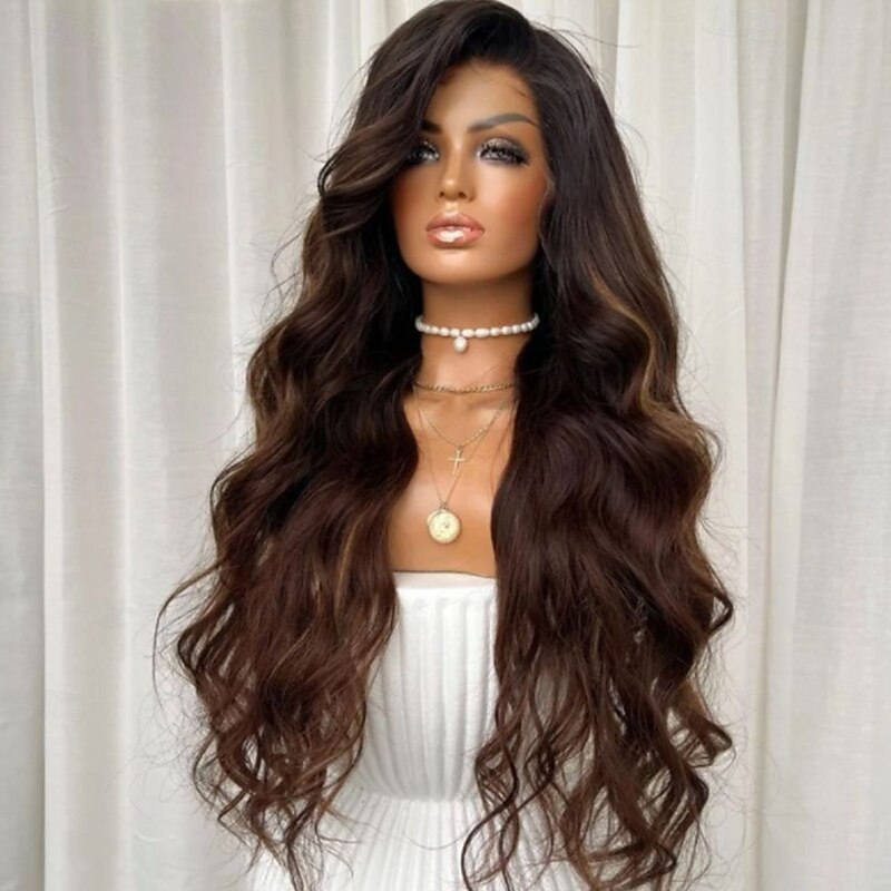 Human Hair 5x5 Closure 13x4 Lace Front Wig Free Part Brazilian Hair Body Wave Brown Multi-color Wig 130% 150% Density Ombre Hair Highlighted / Balayage Hair Glueless Pre-Plucked For Women Long Human3
