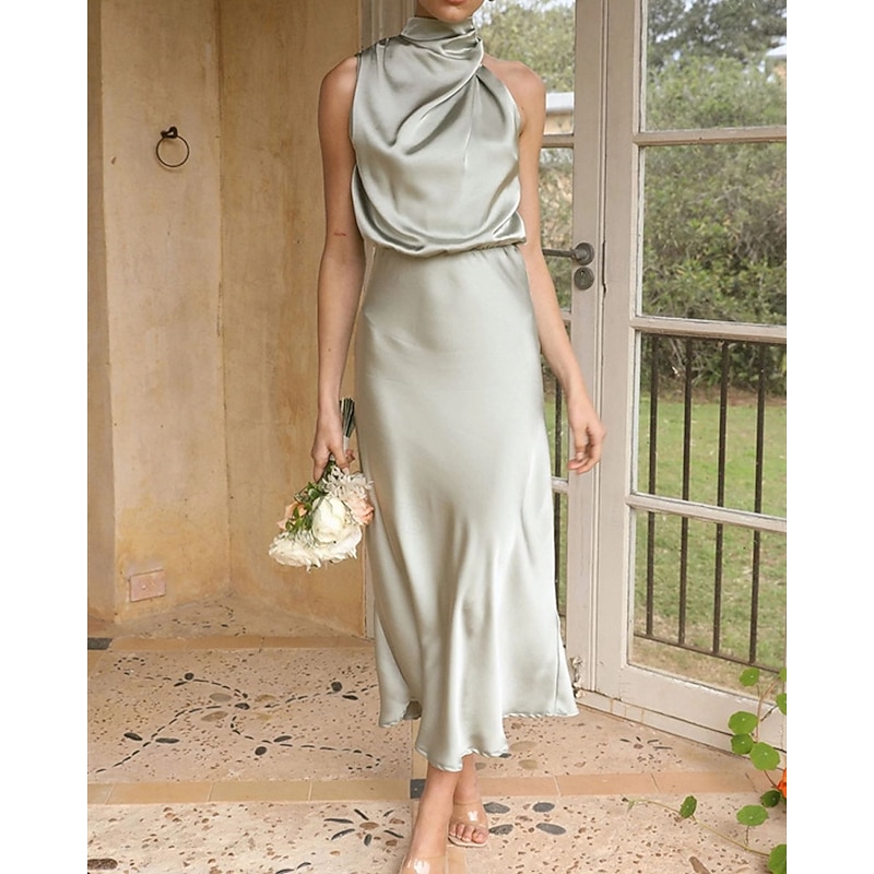 Women's Long Dress Maxi Dress Prom Dress Casual Dress Satin Dress Summer Dress Fashion Outdoor Holiday Date Regular Fit Plain Sleeveless Halter Neck Black Apricot Rose Pink Summer Spring4