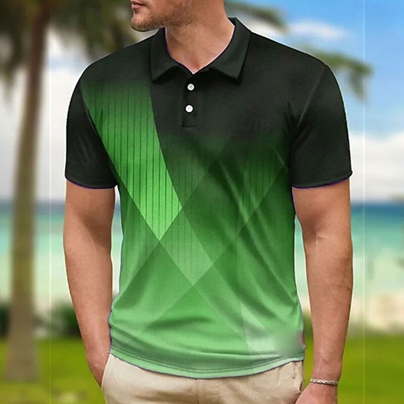 Men's Geometic Line Polo Short Sleeve Polo Shirts Collared Shirts Casual School Outdoor Daily Wear Home Wear 3D Print Summer Yellow Blue Green3