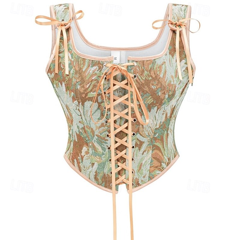 Retro Vintage Medieval Renaissance Corset Vest Bustier Lace up Floral Jacquard Fancy Dress Women's Celtic Fantasy Royal Christmas Halloween Carnival Party Casual Daily LARP Adults' Corset2