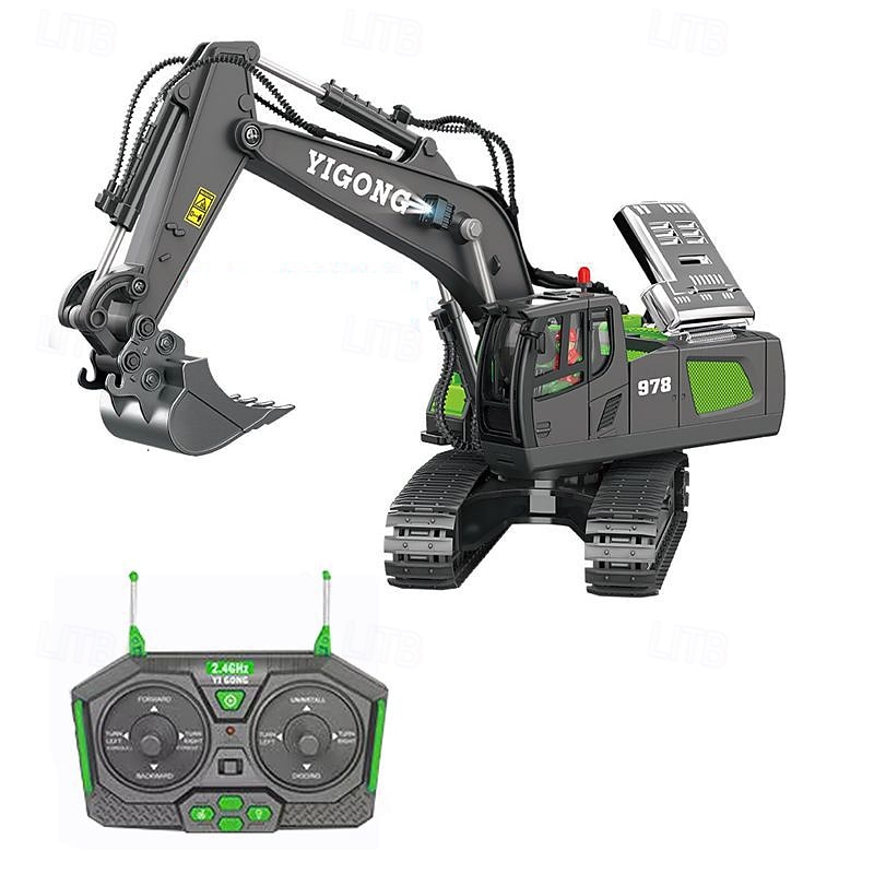 Remote Control Excavator Toy For 6-12 Yr Boys Best Birthday Gifts For Kids 4-7 8 9 10 11 Year Old RC Construction Toys With Metal Shovel Lights Sounds 2.4Ghz2