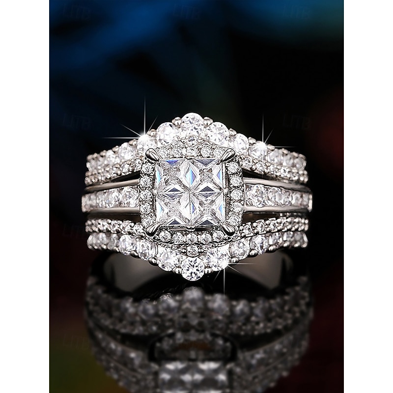 Luxury Wedding Ring Set with Cubic Zirconia, Silver-Plated, Elegant Bridal Jewelry for Women2