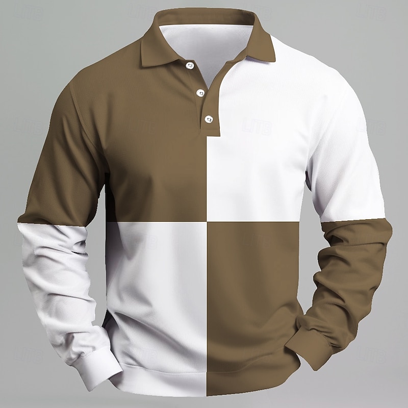 Men's Stripes Rugby Polo Long Sleeve Polo Shirts Collared Shirts Casual School Outdoor Business Athleisure 3D Print Spring Fall Blue Brown Green3