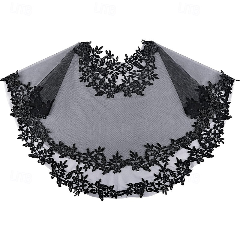 Lace Wedding Shawl Wrap for Women Evening Cape Bridal Shoulder Covers UP Scarf for Dress Prom Party (Black)4