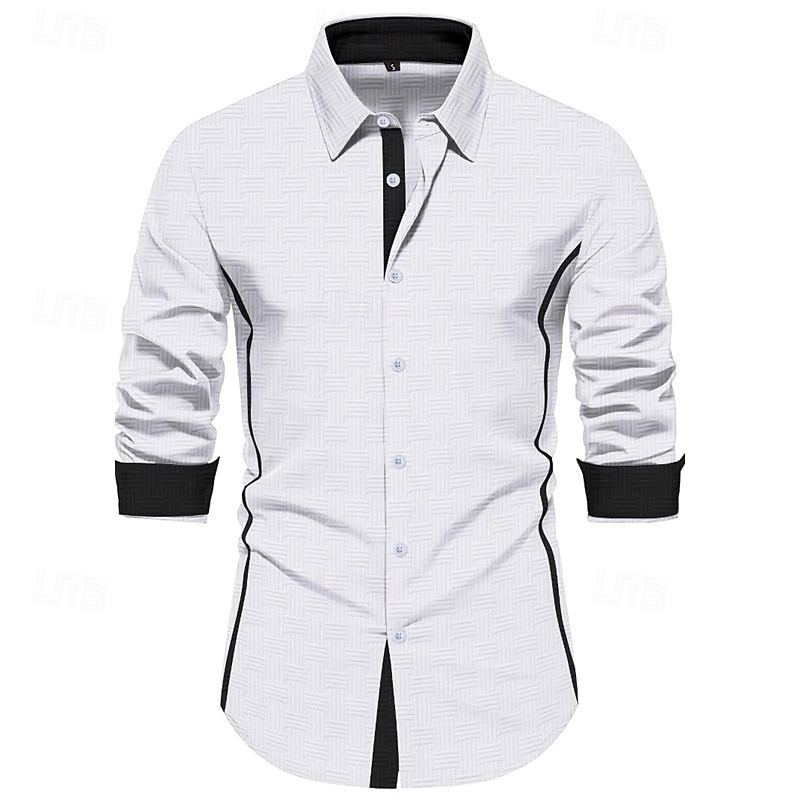 Men's Shirt Summer Shirt Casual Shirt Beach Shirt Button Up Shirt Black White Pink Sky Blue Beige Long Sleeve Color Block Lapel Vacation Hawaiian Jacquard Clothing Apparel Polyester Fashion Casual