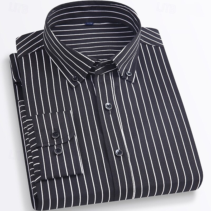 Men's Shirt Dress Shirt Button Up Shirt Stripes Wedding Party Navy blue+white Black White Yellow Long Sleeve Lapel Spring Fall Clothing Apparel Pocket4