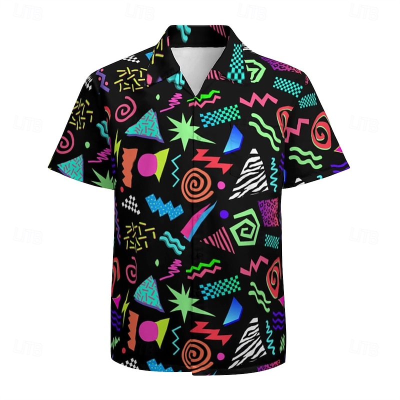 Retro Vintage 1980s Shirt Aloha Shirt Hippie Psychedelic Fancy Dress Men's Vacation Party Pride Parade Adults' Shirt3