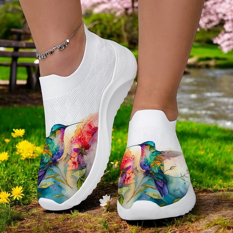 Hummingbird Print Flyknit Sneakers with Breathable Upper, Flexible Sole and Comfortable Design for Everyday Casual Outfits4
