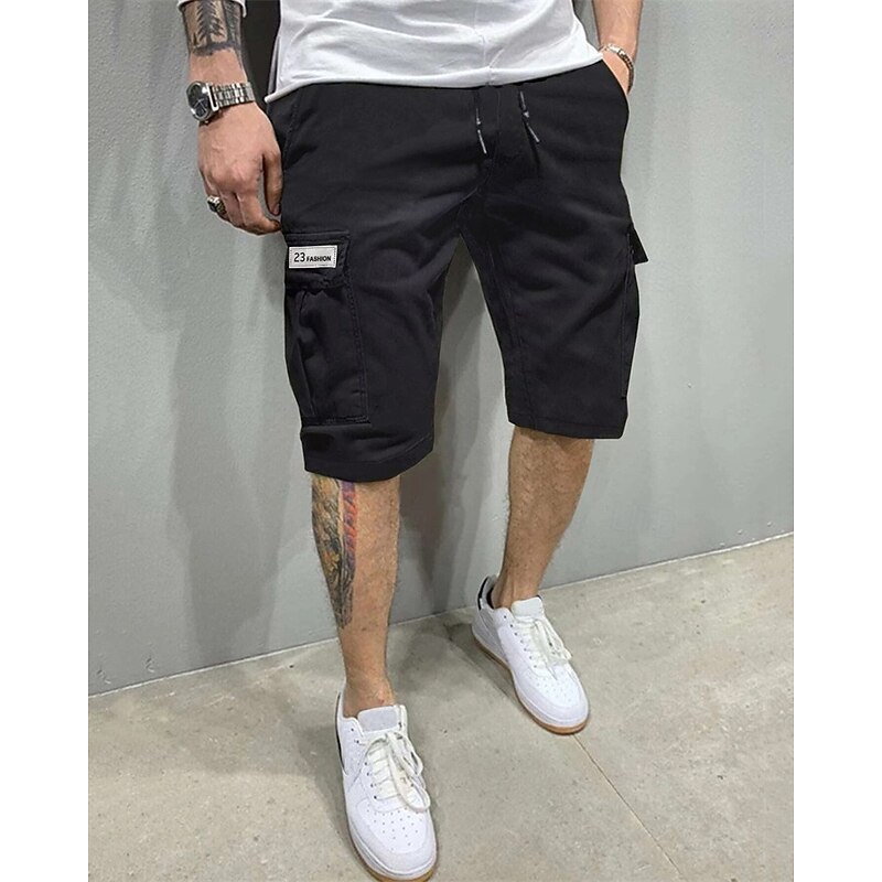 Men's Cargo Shorts Shorts Hiking Shorts Drawstring Elastic Waist Multi Pocket Plain Wearable Knee Length Outdoor Daily Camping & Hiking Fashion Classic Dark Khaki ArmyGreen