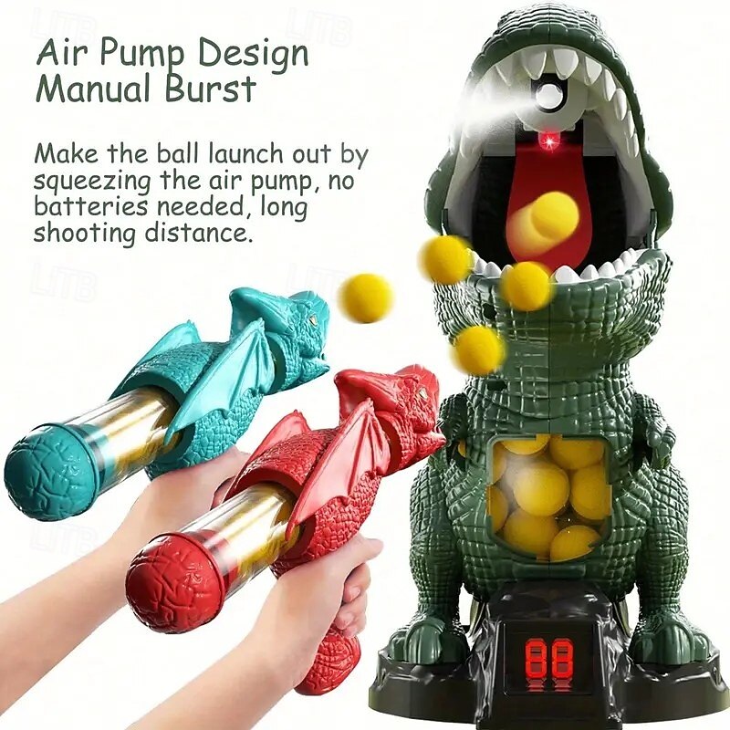 Dinosaur Shooting Toy Dinosaur Toys For Kids 5-7 2 Air Pump Guns And 24 Foam Bullets Hand-Eye Coordination Exercise Toys Giftsfor Kids 4 5 6 7 8 9 Fun Athletic Toys4