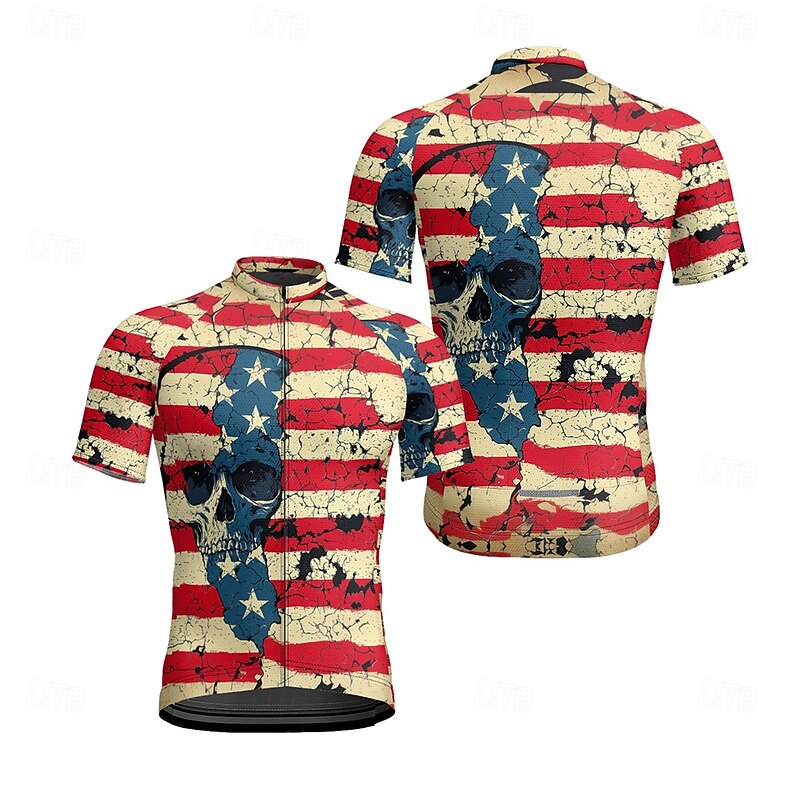 Men's Cycling Jersey Skull National Flag Short Sleeve Bike Tee Tshirt Jersey with 3 Rear Pockets Mountain Bike MTB Quick Dry Anatomic Design Wicking Breathable Sports Black Yellow Red Clothing Apparel