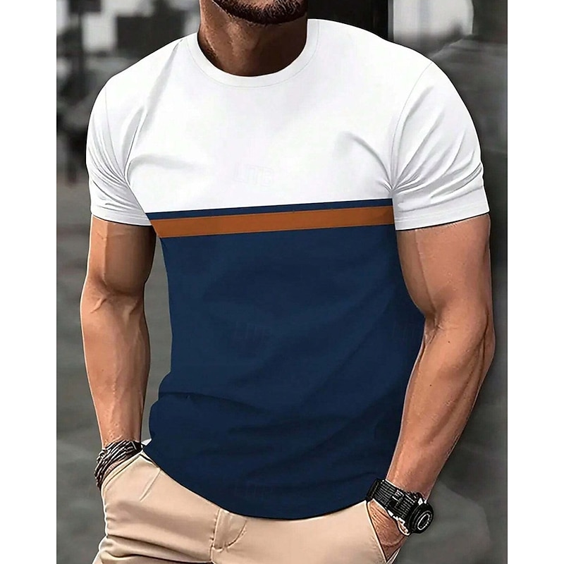 Men's T Shirt Tee Short Sleeve Shirt Tee Top Short Sleeve Crew Neck Summer Spring Color Block Fashion Designer Basic Patchwork Vacation Street Going out Wine Black White Top Tee for Men4
